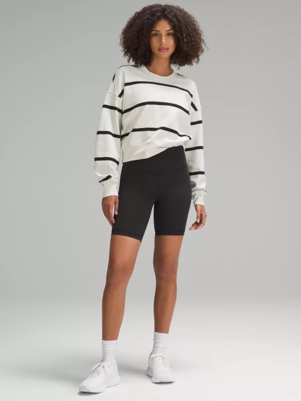 Lululemon Perfectly Oversized Cropped Crew Stripe Boundless Stripe Bone Black
